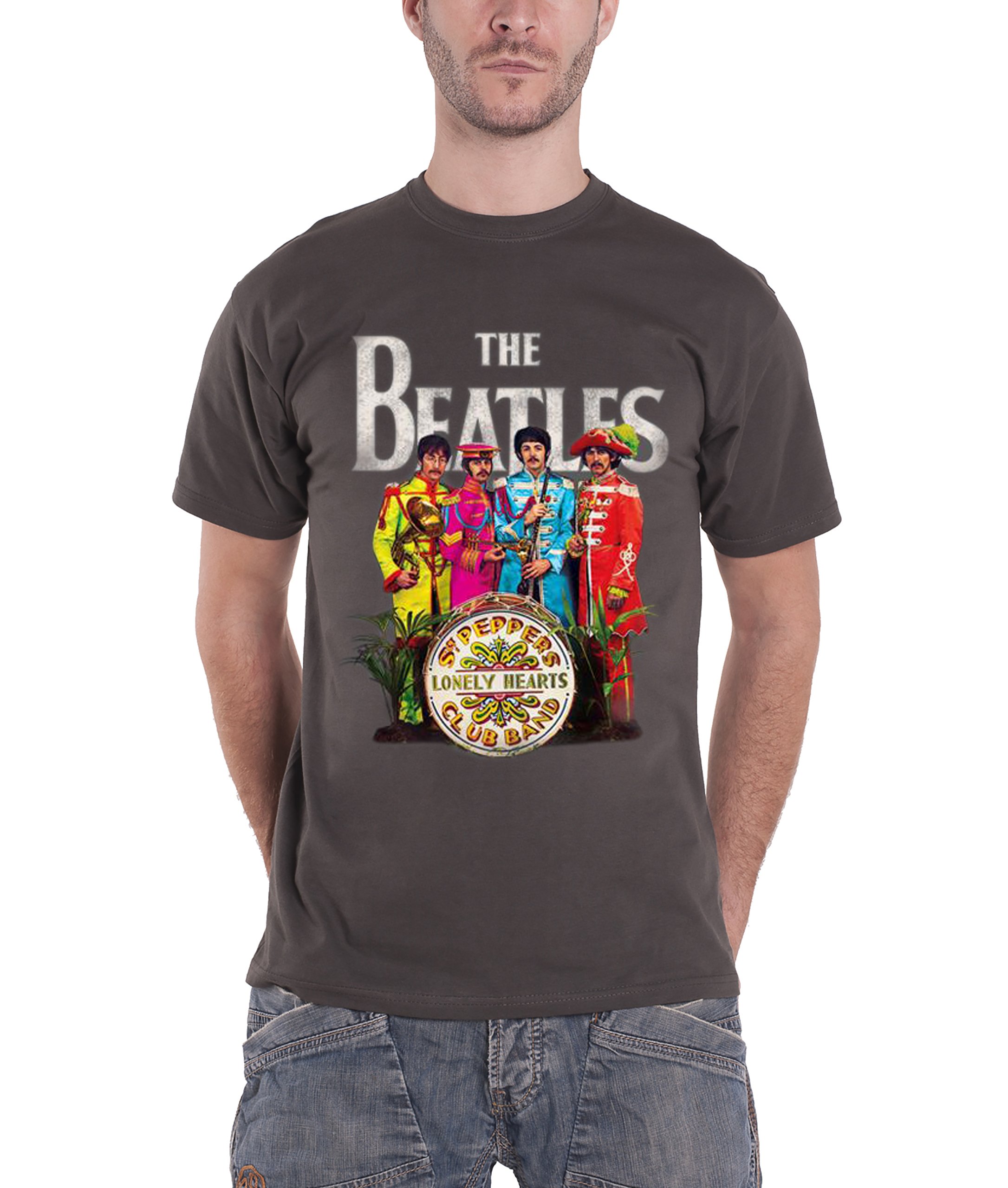 The Beatles Men's SGT Pepper Short Sleeve T-Shirt, Grey (Charcoal), Large