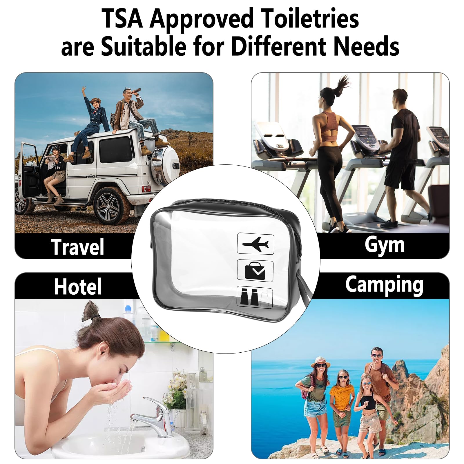 Neceser aprobado por la TSA, paquete de 2 bolsas de viaje transparentes para artículos de tocador, Negro - 3 unidades., L