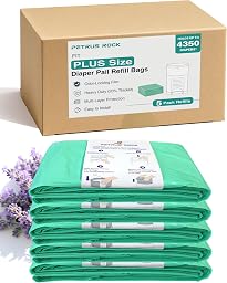 5 Pack Diaper Pail Refill Bags Compatible with Dekor Plus Diaper Pail, 50% Extra Long Refill, Holds Up to 4350 Diapers, Durable & Odor Locking, Fresh Lavender Scent