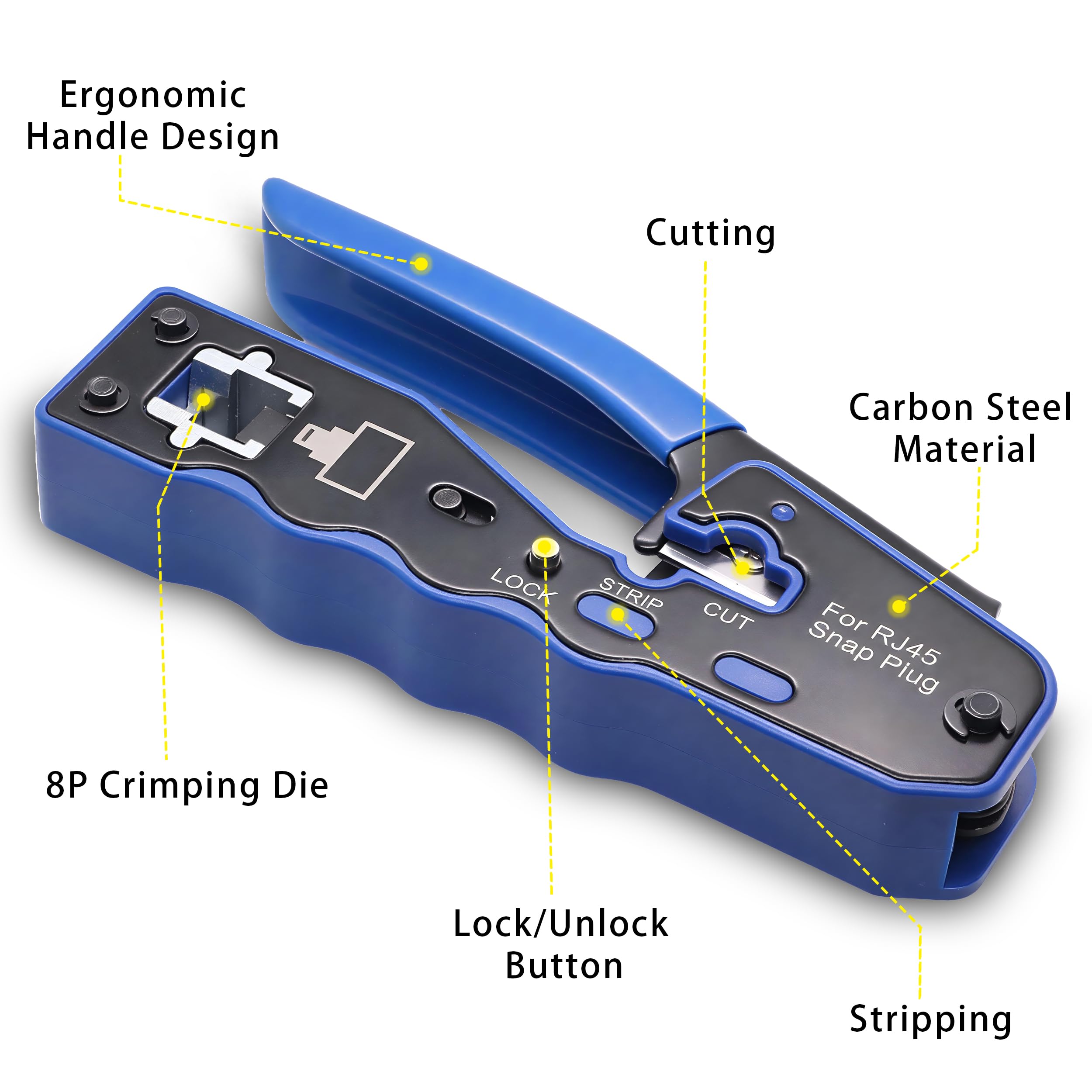 Kit d'outils à sertir RJ45 pour connecteurs modulaires Cat5e, Cat6, Cat6a, 8P8C, outil de sertissage Cat6, pince à dénuder et testeur de câble réseau (pile 9 V non incluse)