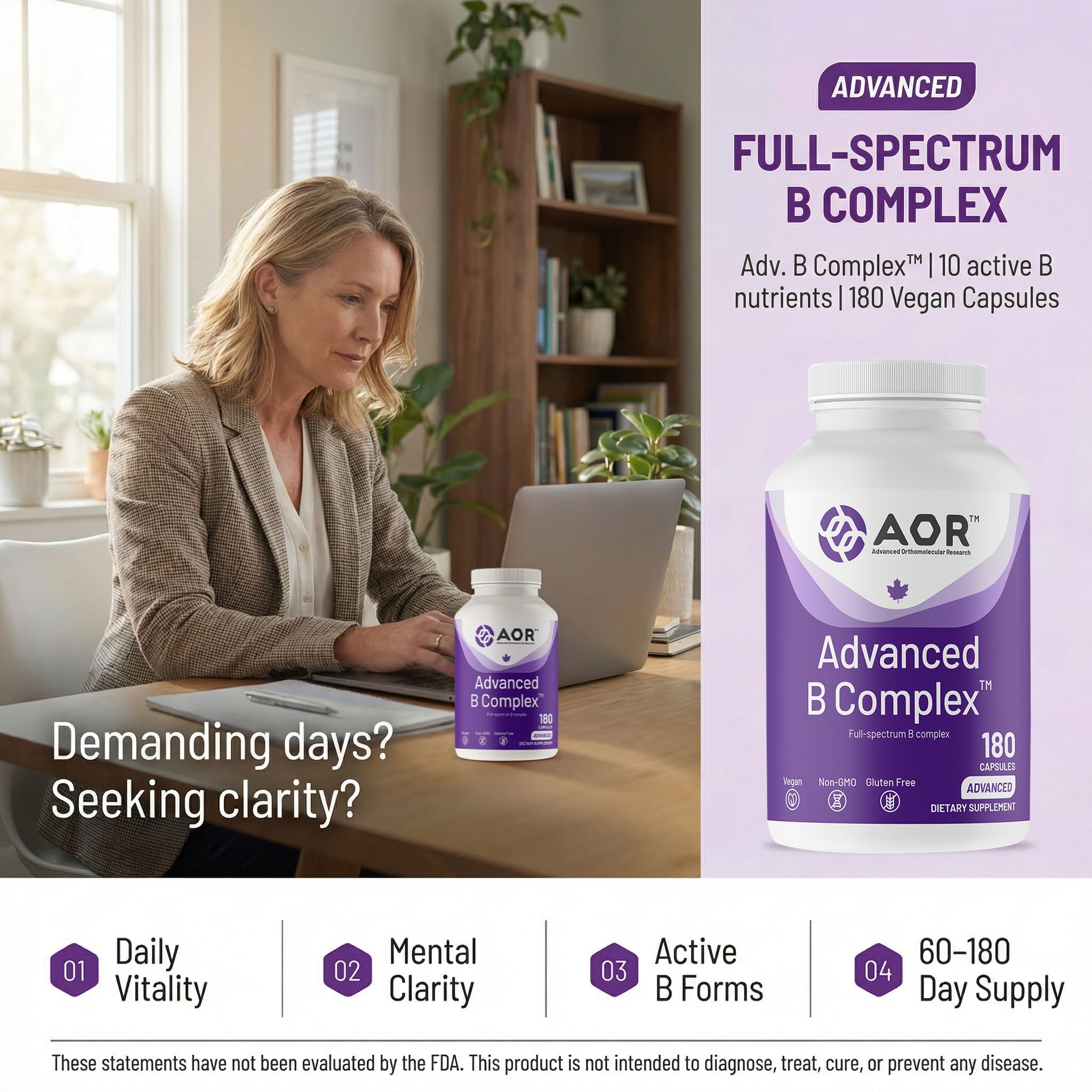 AOR Advanced B Complex, Vitamin B Complex, 180 Vegetarian Capsules — Amazon image 2