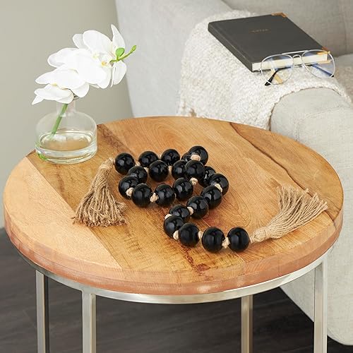 Miniatura 5 de Deco 79 Guirnalda redonda de cuentas de vidrio hecha a mano con borla con yute marrón anudado, 45 x 1 x 1 pulgada, color negro