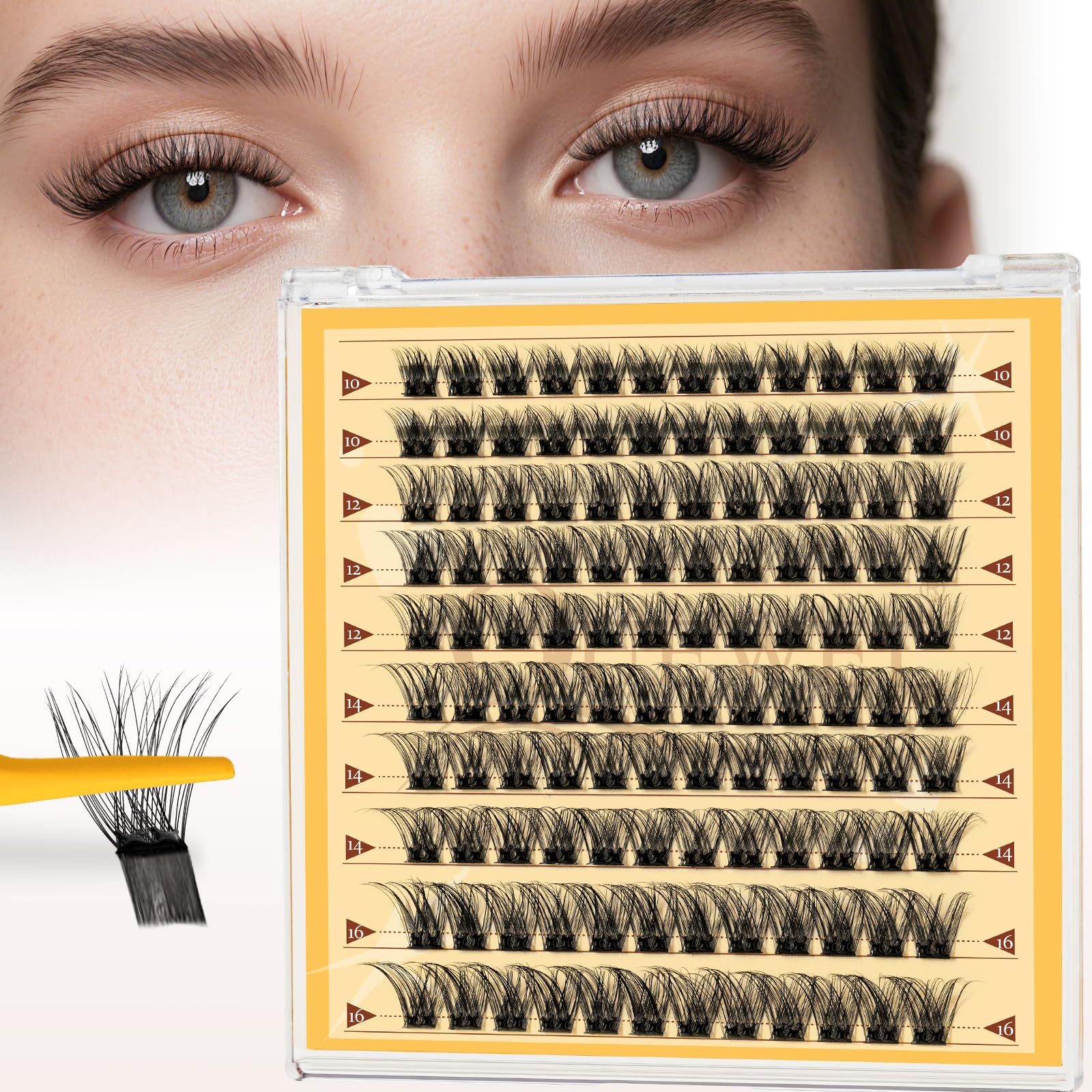 QUEWEL Selbstklebende Wimpern, Wimpern Extensions kein Kleber erforderlich, Cluster Lashes Müheloses Auftragen für Anfänger（ZNFT-2)