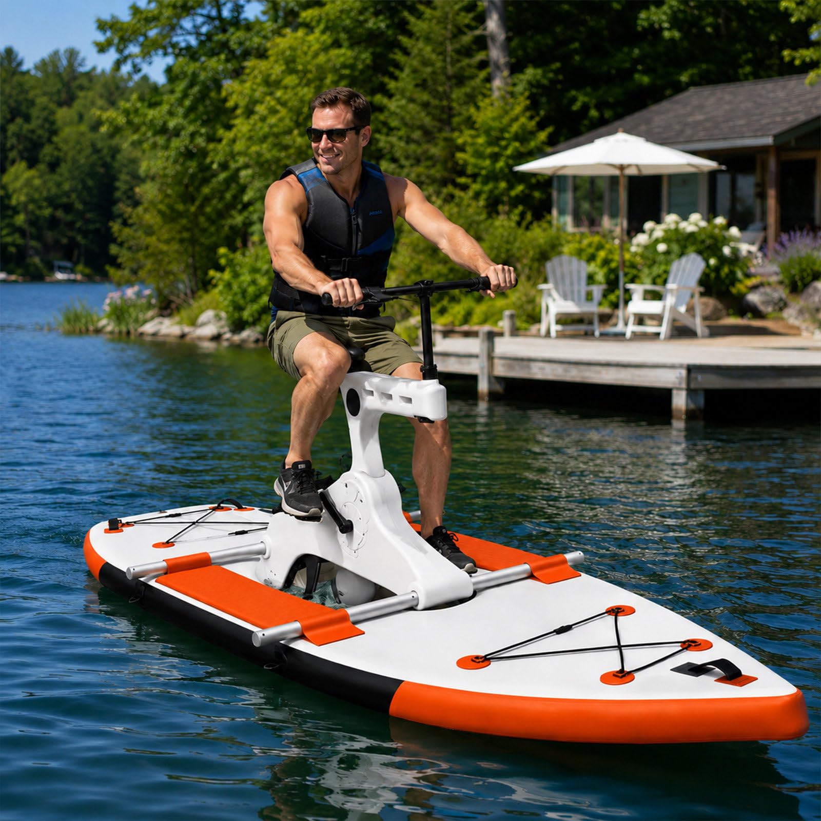 QJJML Inflatable Pedal Water Bike For Adults - 220kg Capacity Single Rider- 7km/H Speed - Foot Operated Water Bicycle For Lakes Beach And Water Parks Orange