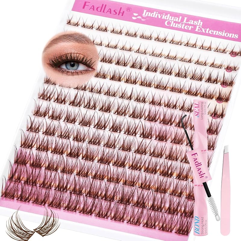 Kit de Cílios em Tufos FADLASH Castanho Curvatura D 0.07, 8–16 mm com Cola, Selante e Pinça