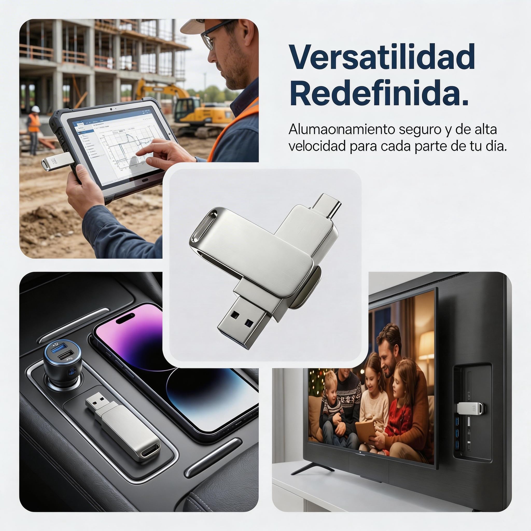 Memoria USB C 256 GB,USB 3.0,Dual Drive Pendrive Tipo C y USB OTG Interfaces duales,Plata Carcasa de Metal Elegante y Duradera,Compatible con Smartphones, Android, iOS,PC, Mac — view 5