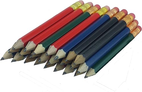 ezpencils - Lápices hexagonales con borrador de colores surtidos (1/2 lápiz - lápices de banco) con borrador - 48 paquetes - Borrador sin manchas -