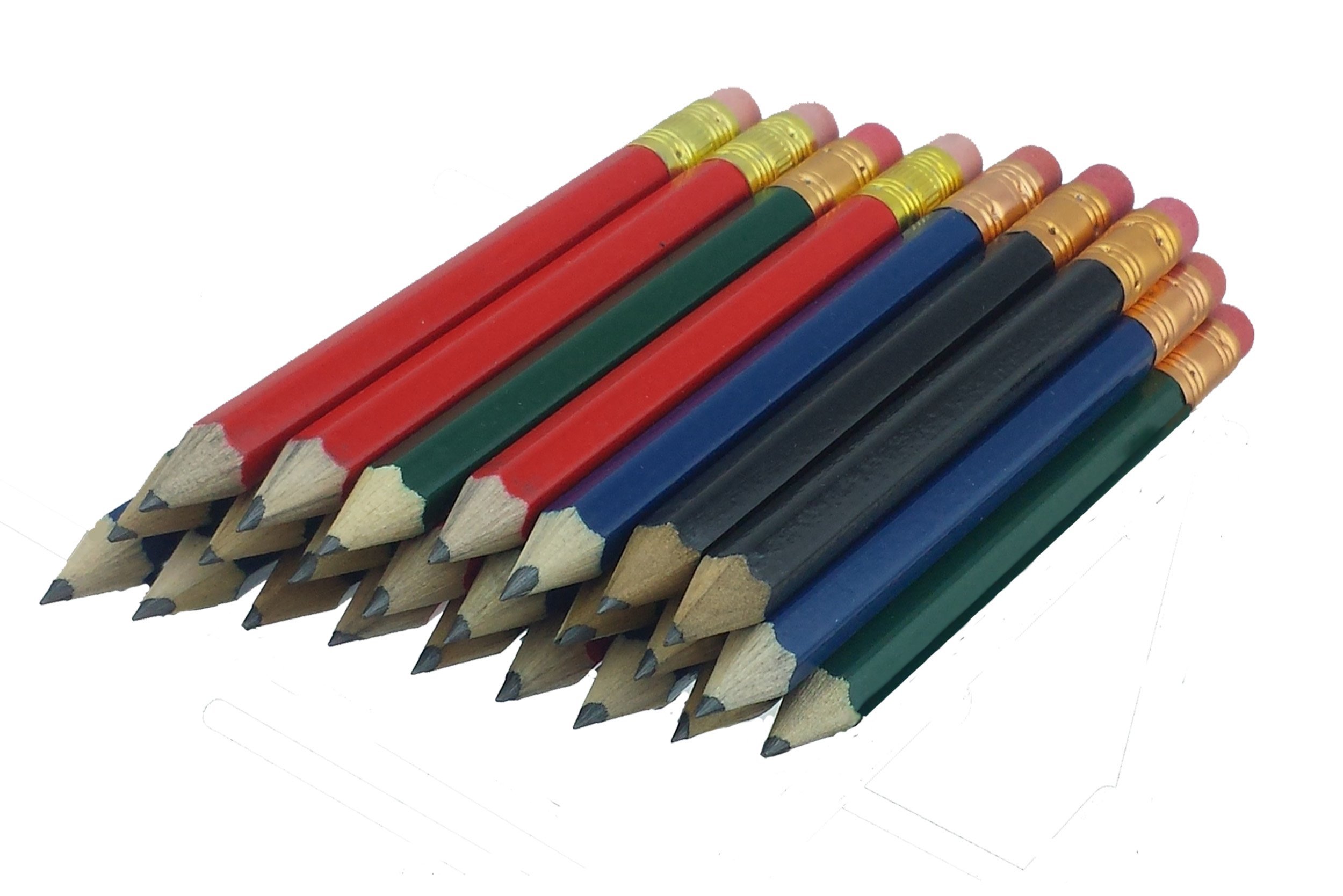 ezpencils - Assorted Colors Barrel Golf (1/2 a pencil - Pew pencils) Hexagon Pencils with Eraser - 48 pkg - Non-Smudge Eraser - # 2 HB Lead - Sharpened - Non-Branded - NEW