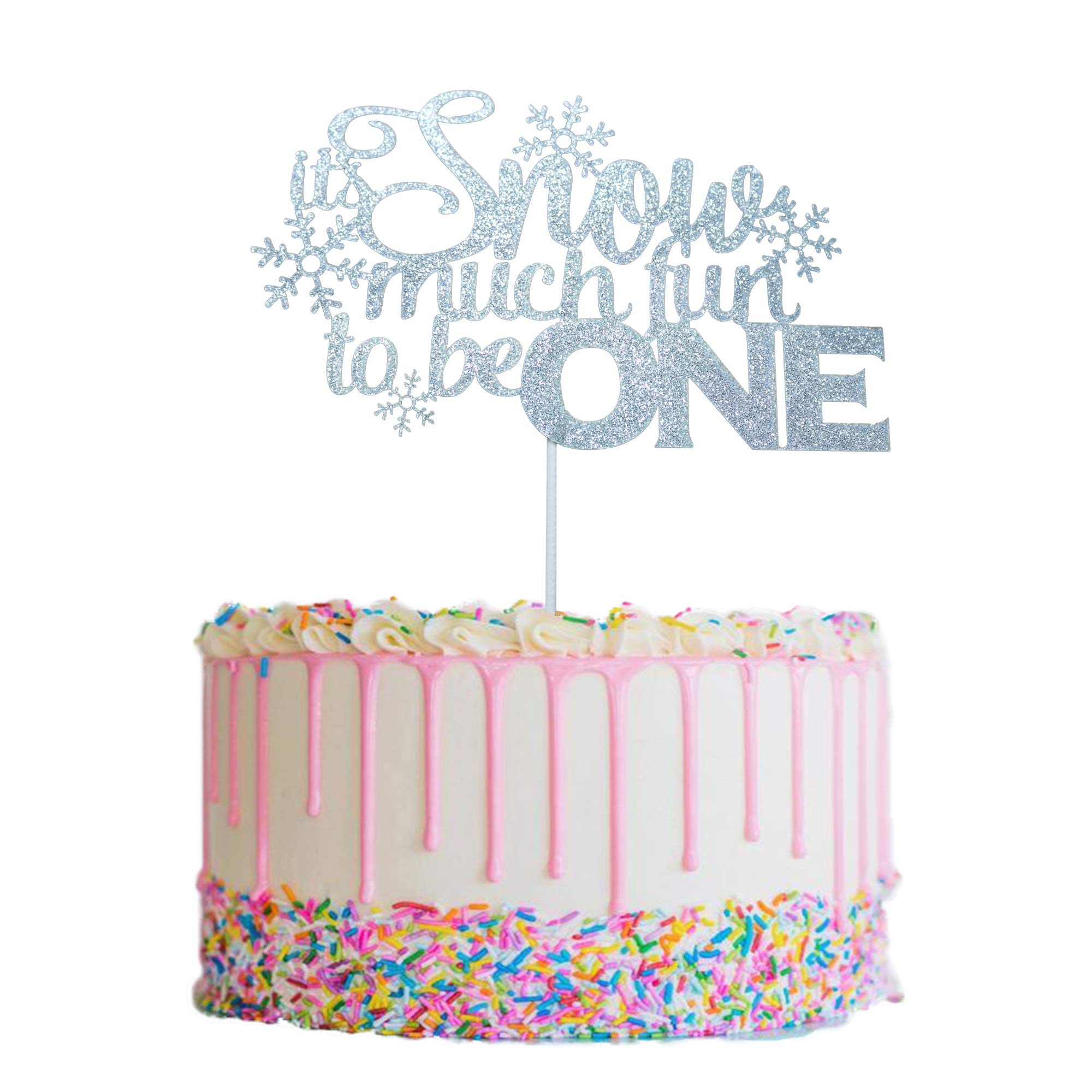 Snow Much Fun To Be One Cake Topper, Silver Glitter It’s Snow Much Fun To Be One Cake Topper, Winter Onerland Birthday Snowflake First Birthday Party, Girls Winter 1st Birthday Party Decorations