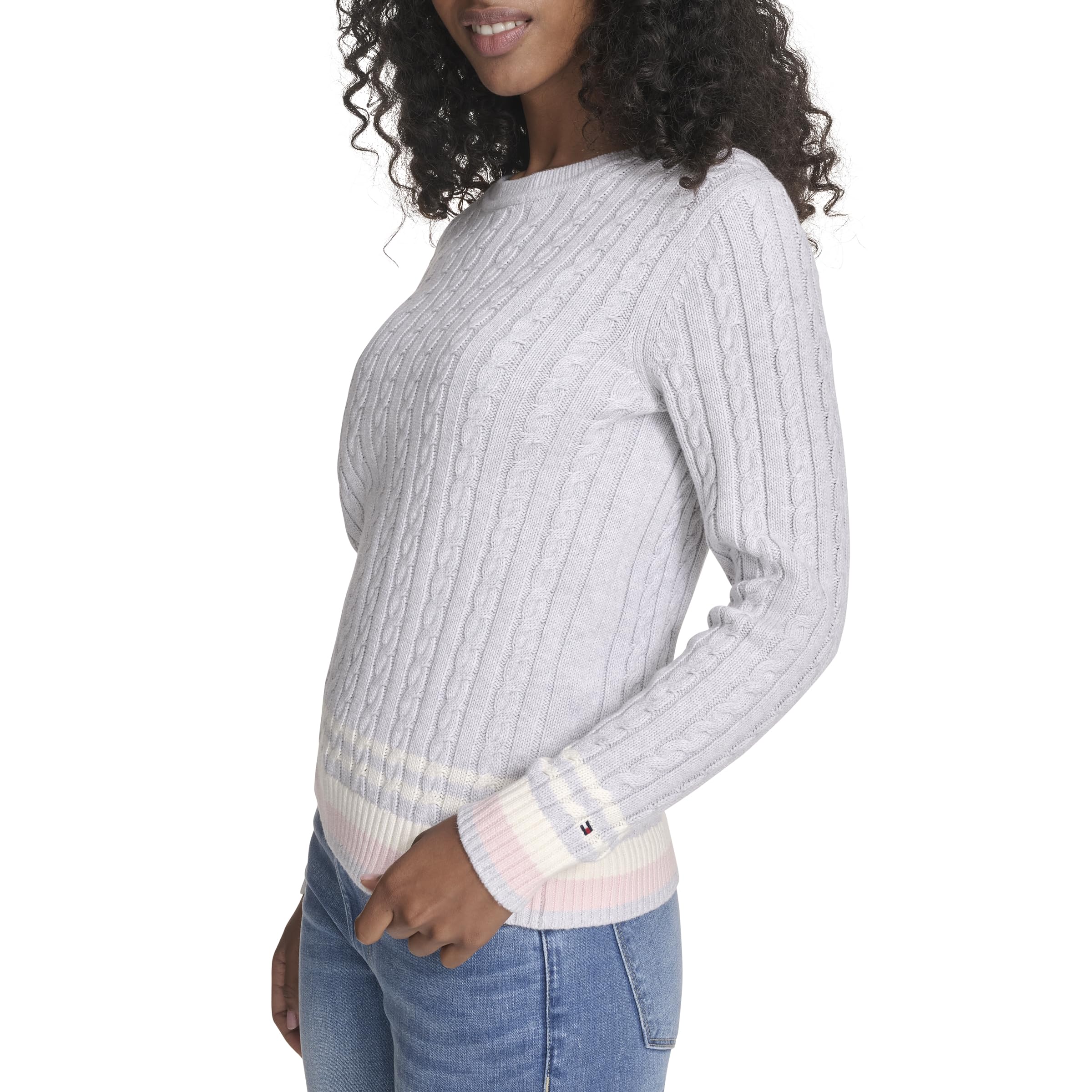 Tommy Hilfiger Damen Cotton Crewneck Cable Sweater Pullover