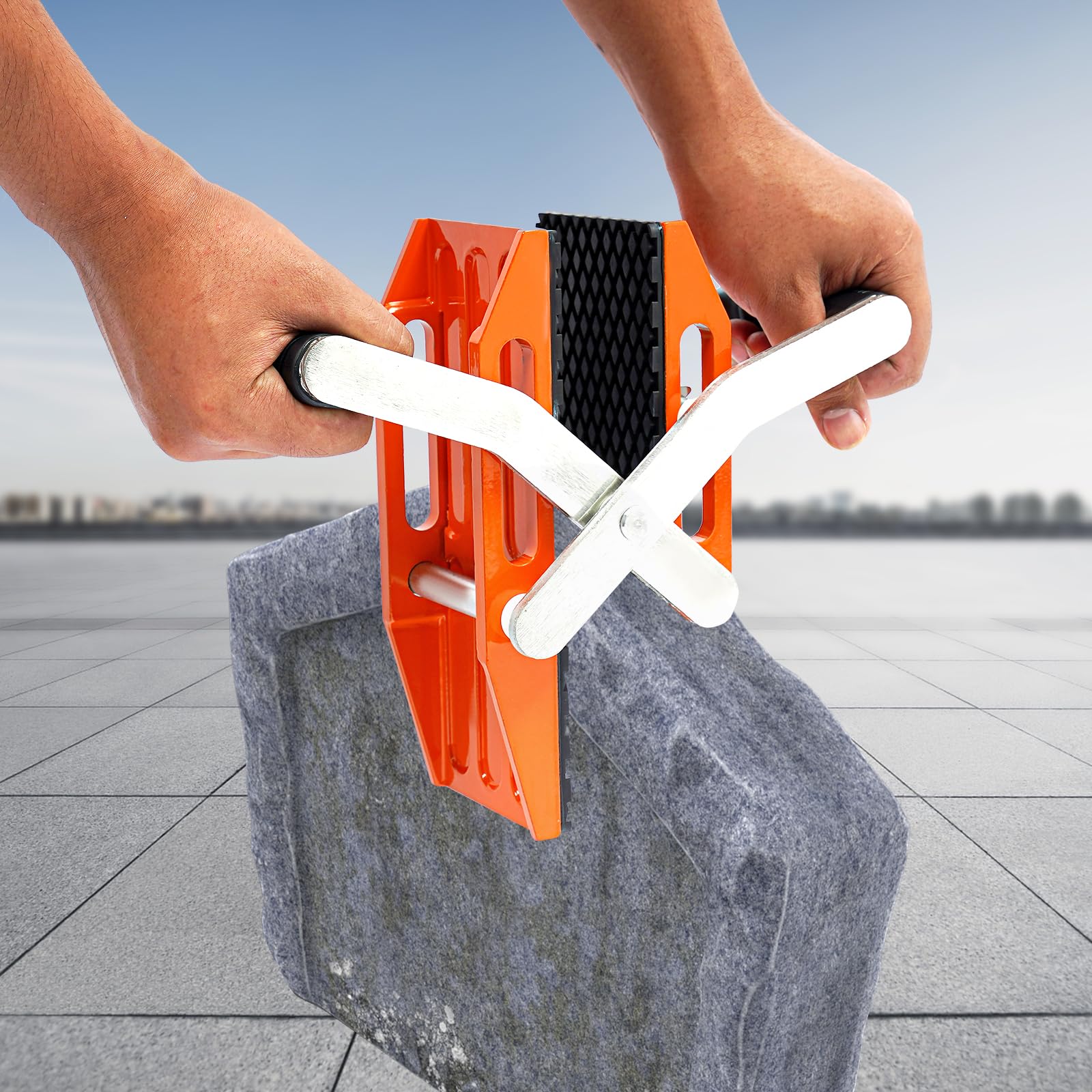 PIAOCAIYIN Double-Handed Carrying Clamp, Manual Granite Lifting Clamp Load Capacity 440.92lbs for Lifting Quartz Worktop Slab Marble Glass Orange