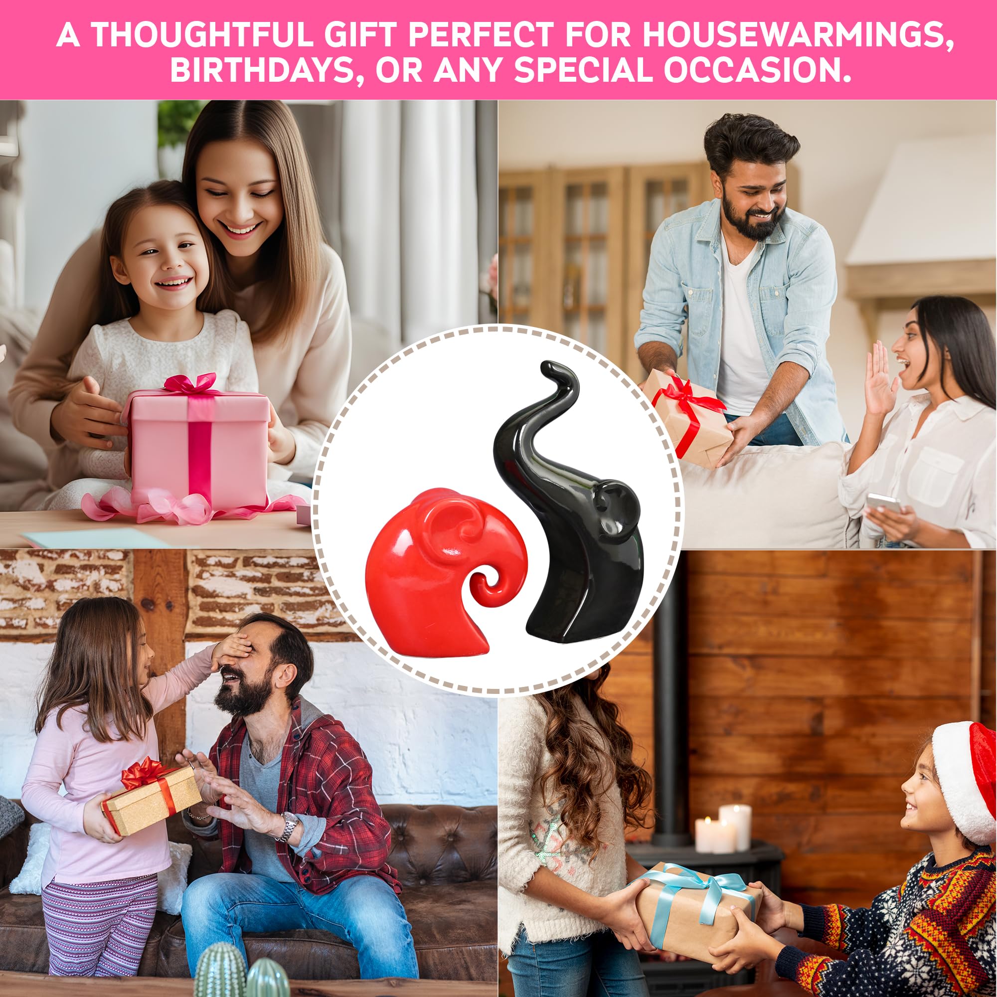 Rousrie Elephant Family Showpiece, Ceramic Gloss Finish Auspicious Figurines for Living Room, Office, Bedroom (Set of 2) 2