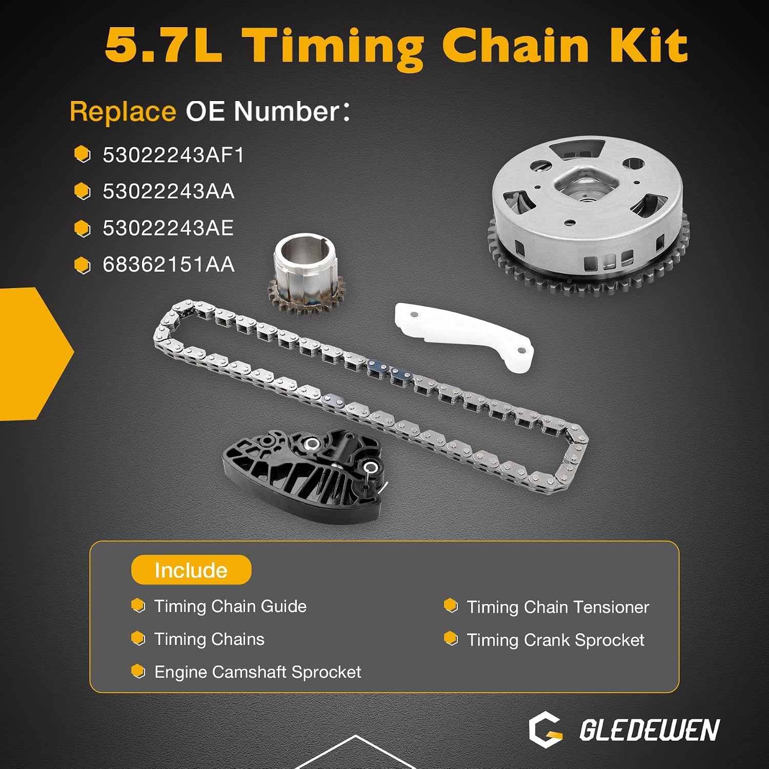 MDS 5.7L Hemi Camshaft Lifter Kit With MLS Head Gasket Set & Timing Chain, Compatible with 2009-2015 Dodge Challenger Charger Durango Ram 1500 Jeep Cherokee Commander Chrysler 300