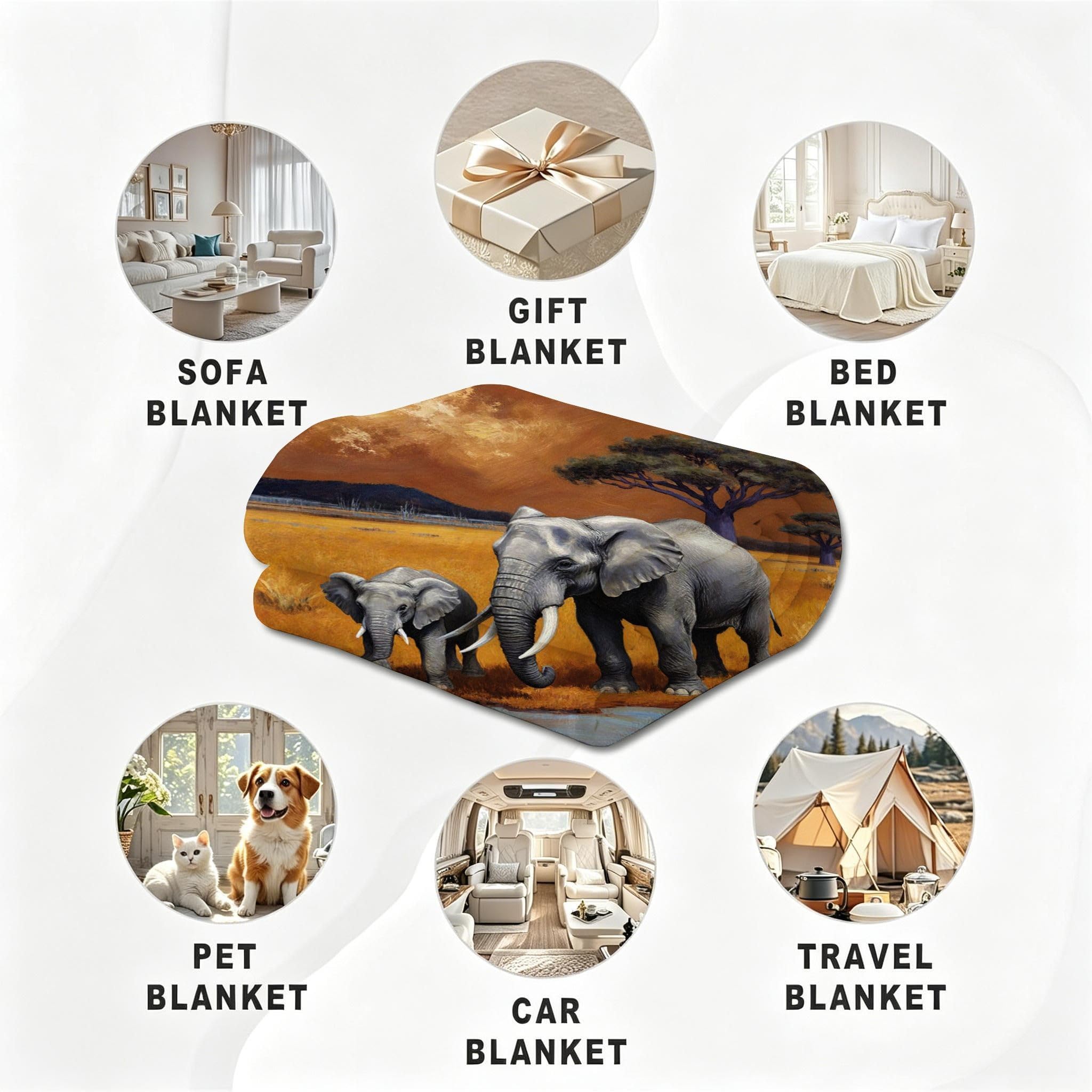 Manta Franela Sherpa 3D Elefante Marrón 240x260 para Cama 180-A242