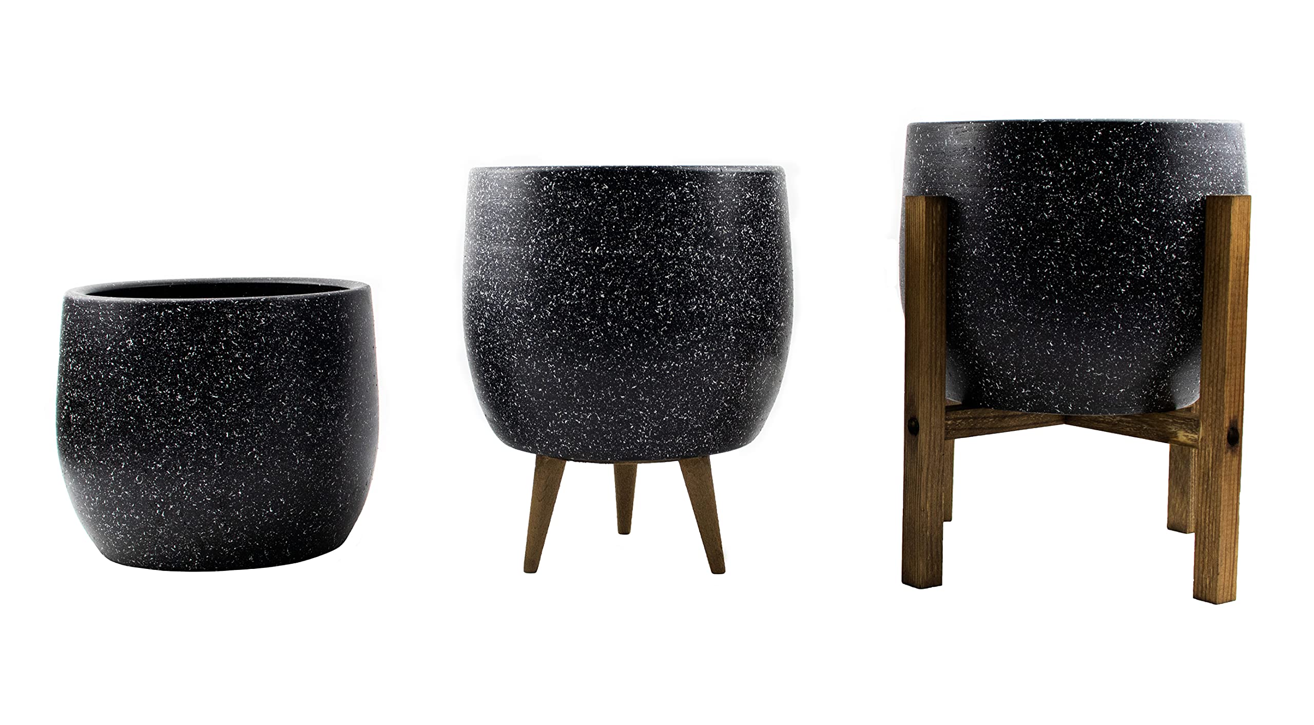 Bitki Tasarımı Ev Dekorasyon Aksesuar Siyah Granit Toprak Saksı Saksılık Salon Çiçeklik Üçlü Set- 19 CM