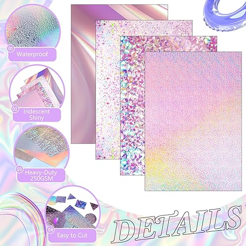 Miniatura 9 de Kosiz 100 hojas de papel holográfico metálico brillante iridiscente espejo hojas de papel de 8.5 x 11 pulgadas, papel de colores mixtos, papel de
