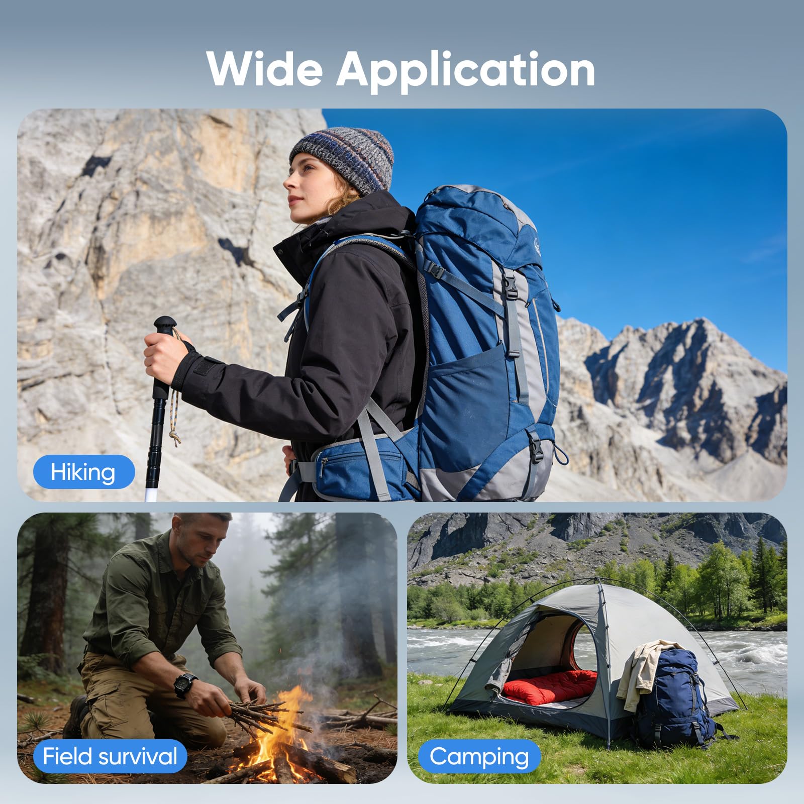 Bâtons de randonnée 12-en-1, Bâtons de Survie multifonctionnels avec poignée en Aluminium Ajustable, Idéal pour la randonnée, Le Camping et l'alpinisme. Cadeau Parfait pour Homme