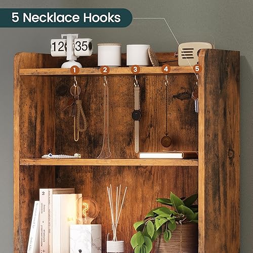 Miniatura 7 de AOGLLATI Mesita de noche alta con estación de carga y luces LED, mesita de noche con 3 cajones, mesita de noche marrón rústico con estantería, mesa