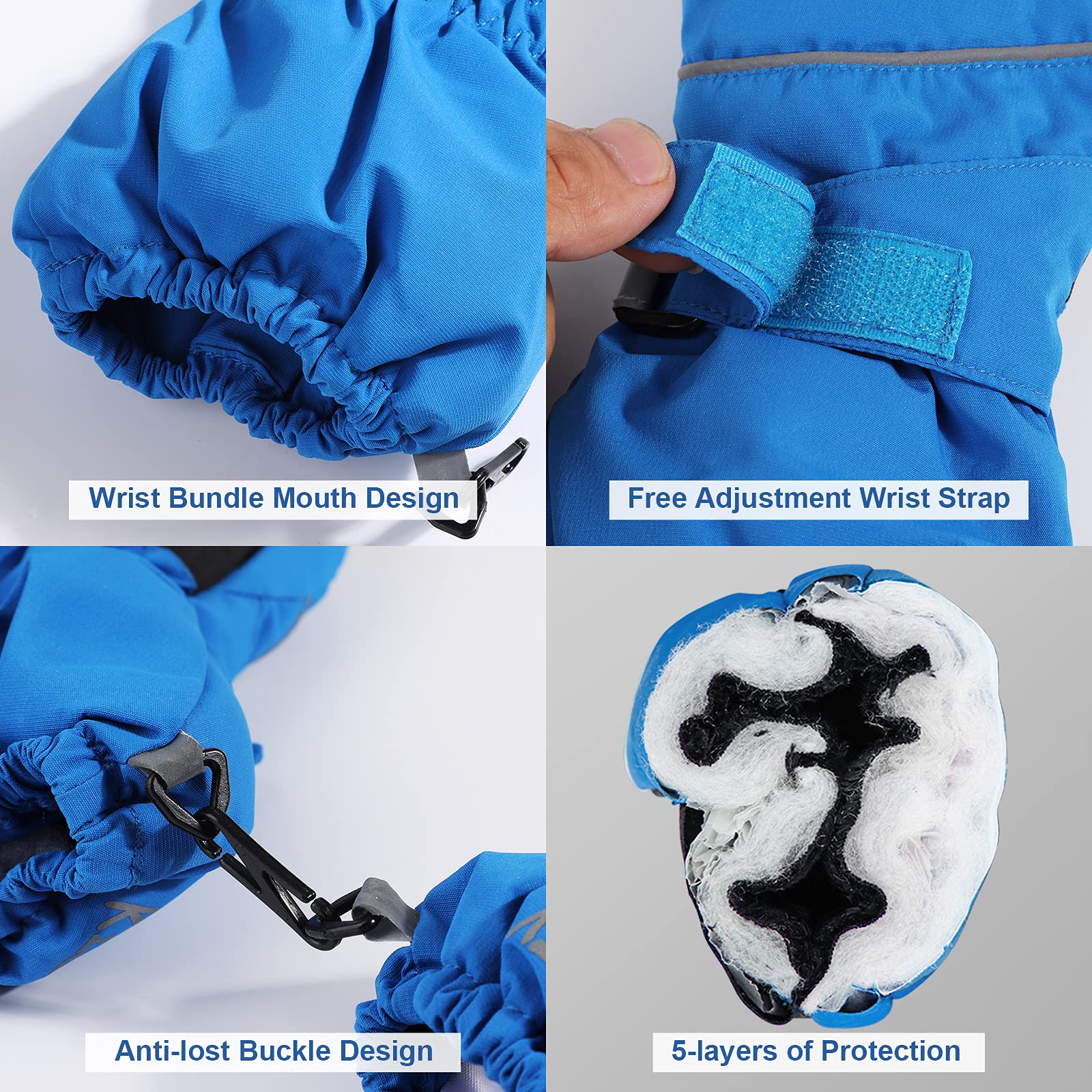 QKURT Guantes de Esquí para Niño, Manoplas Invierno Clima Frío 4-13 Años Trineo Snowboard Patinaje Ciclismo