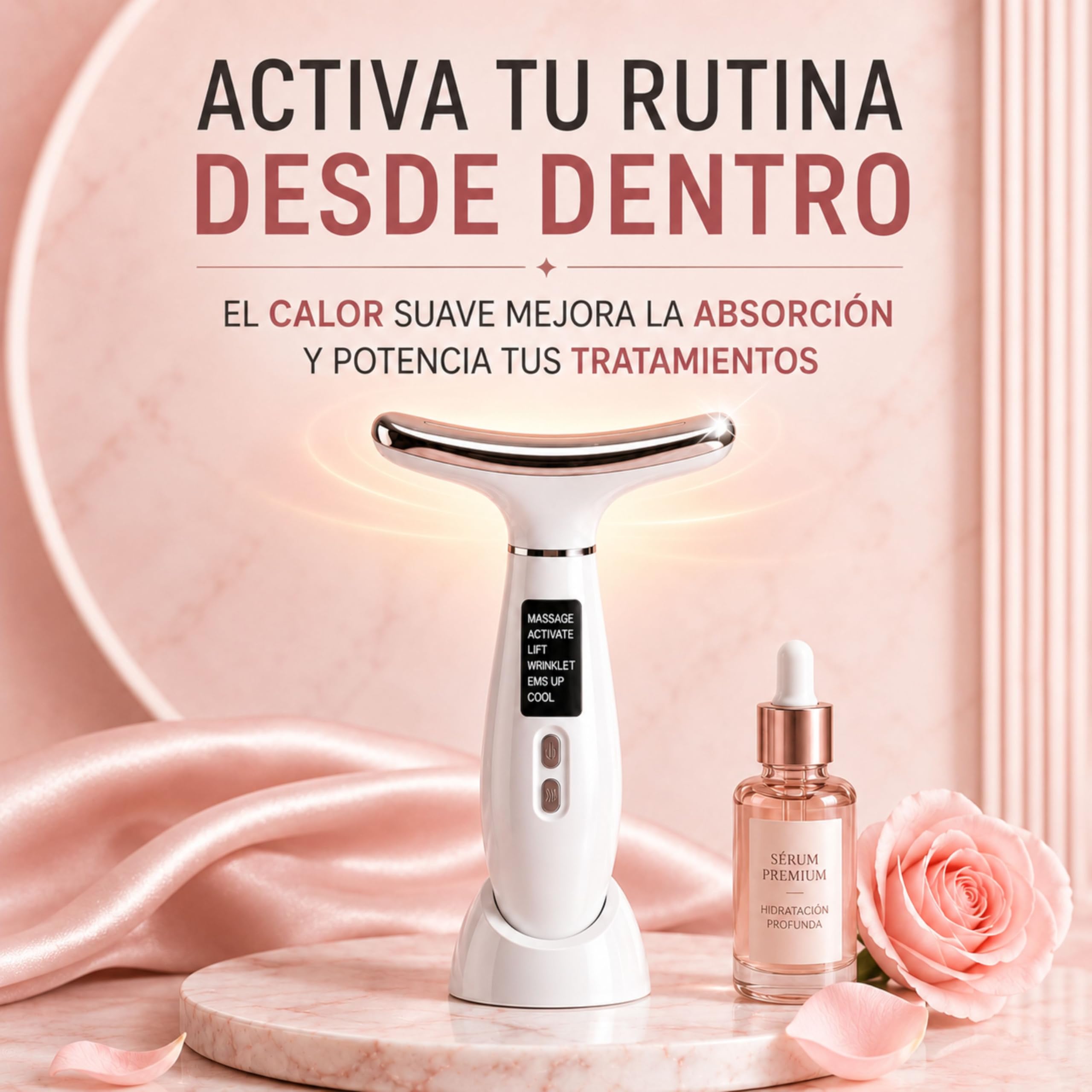 6-in-1-Massagegerät für Gesicht und Hals, straffend und Anti-Falten, Reduktion des Doppelkinns, Elektrostimulator mit LED-Licht, beleuchtet und stellt die Haut wieder her, mit Kalteffekt.