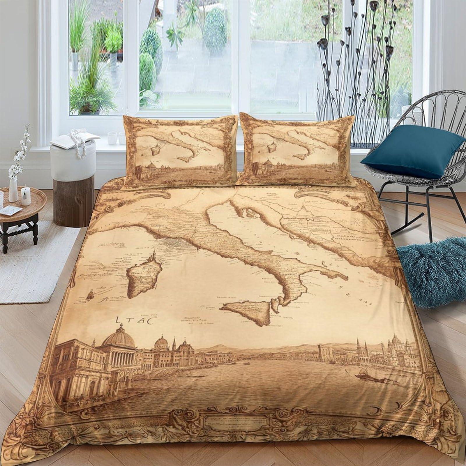 Ctjqhvkz Style-6 3D Printed Old Map Fitted Sheet Microfiber Soft Breathable Vintage Cartography Mattress Cover For Bedroom Guestroom Single（135X200cm）