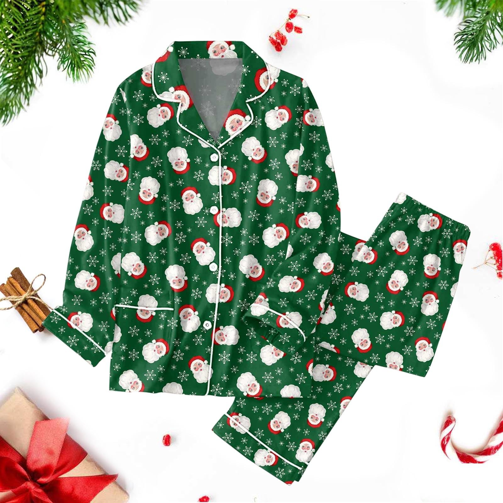 Damen-Schlafanzug, Weihnachts-Pyjama, Lange Hose, Nachtwäsche-Set, weich, bequem, Nachtwäsche mit V-Ausschnitt, Loungewear, süßer Zweiteiliger Pyjama