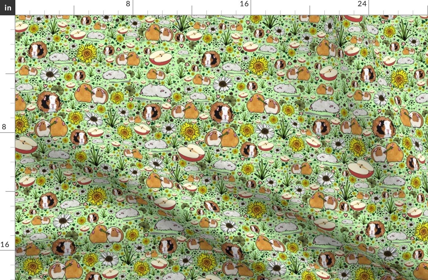 Spoonflower Fabric - Guinea Pig, Cavy, Caviidae, Rodent, Hamster, Pet, Animal, Green Printed on Organic Cotton Sateen Fabric by The Yard - Sewing Quilting Apparel Home Decor