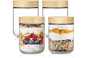 4-Pack Netany Glass Food Storage Jars with Airtight Bamboo Lids