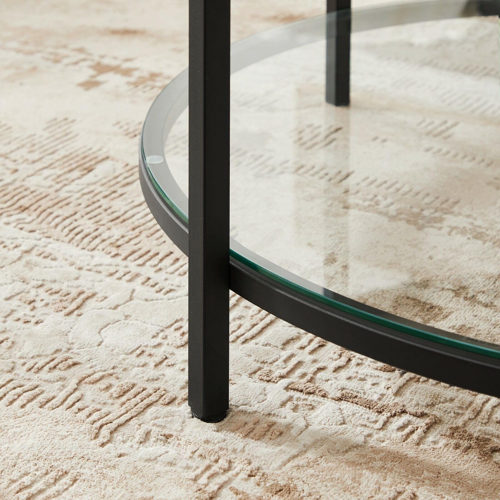 VASAGLE Tavolino da Salotto Rotondo, Tavolino da Caffè Tavolo con Piano Effetto Marmo, Ripiano in Vetro Temperato, Montaggio Facile, Moderno, Soggiorno, Bianco Marmo e Nero Inchiostro LCT071B13