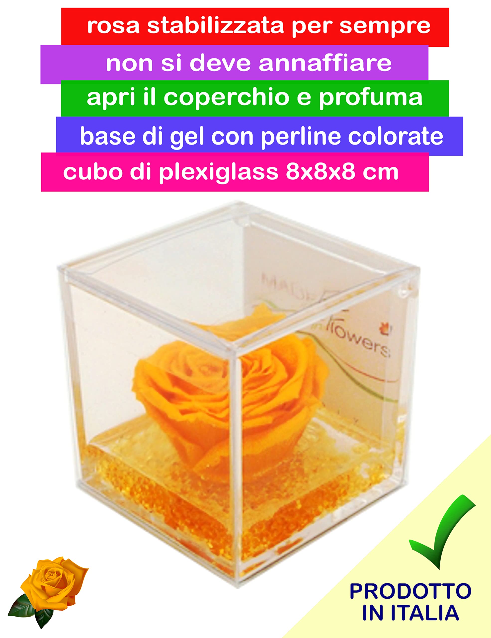 Texo di Claudio Rosso Rosa Vera Arancione Stabilizzata Profumata 8x8 Idea Regalo Fidanzata Moglie