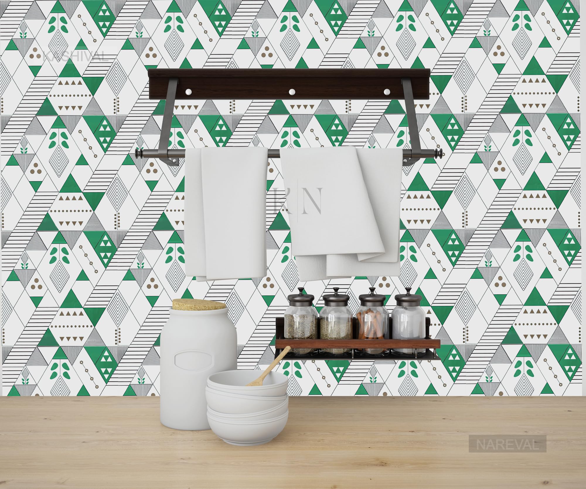 NAREVAL Green Triangle Self Adhesive Wallpaper for Kitchen Wall | Oil Proof Wallpaper | Water Proof Wallpaper | Wall Sticker for Home Foil Wallpaper (Size : 60 * 200 cm) (Green Triangle N6, 4) (B0CRHLC9W3) Amazon Price History, Amazon Price Tracker