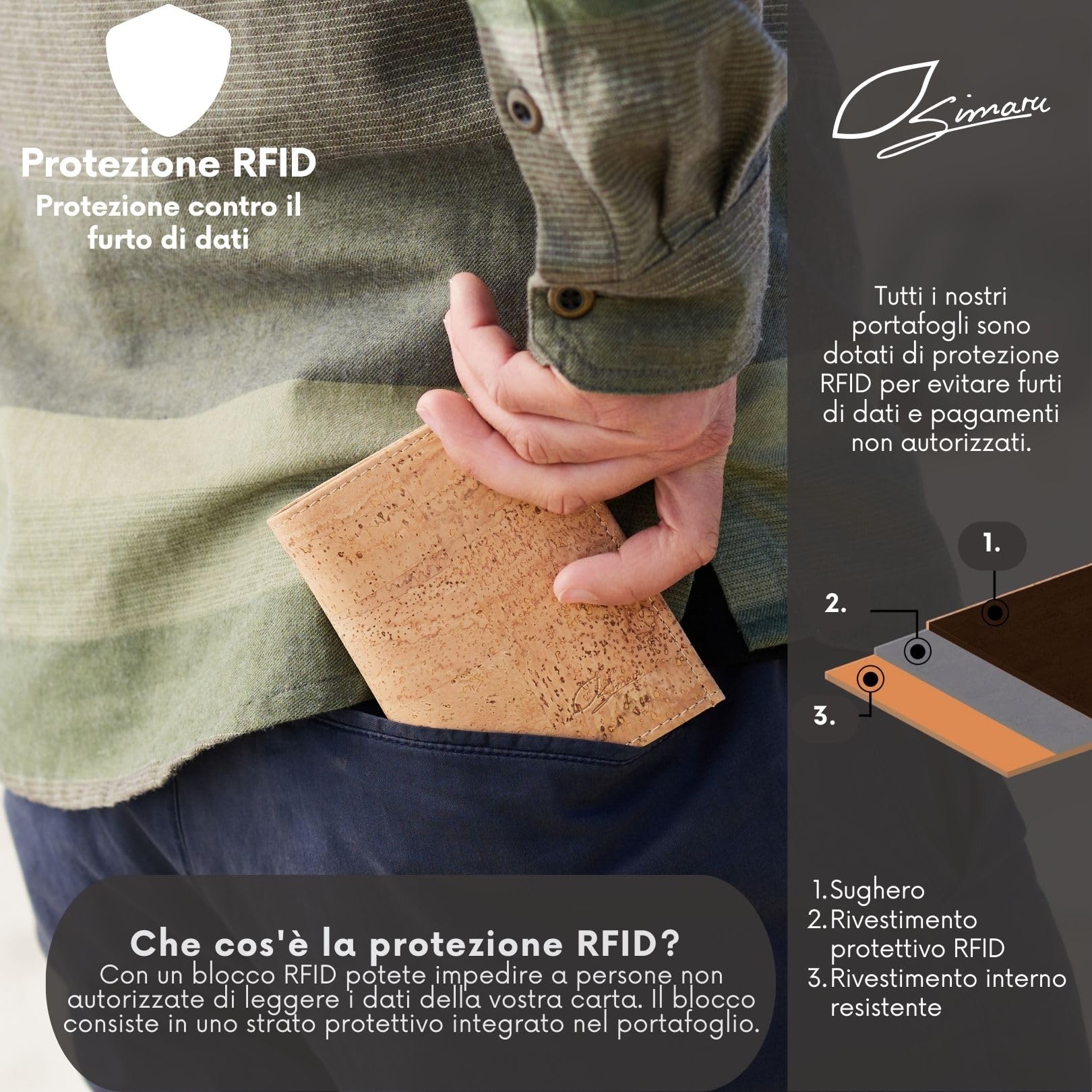 Simaru Portafoglio Mini di Sughero con Blocco RFID – Per Uomo e Donna – Portafogli Sottile Vegano e Sostenibile - by (Beige)