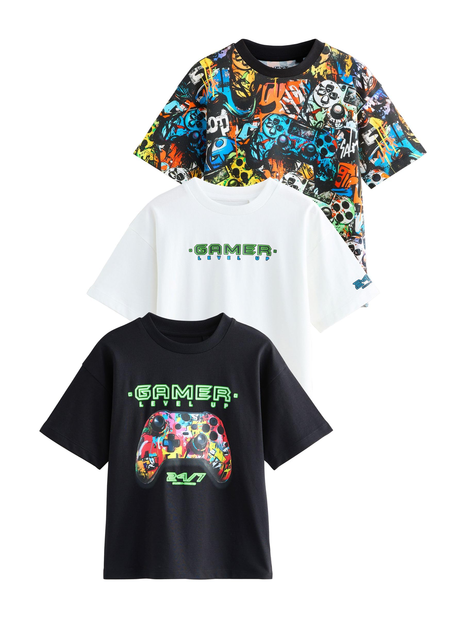 NEXT Ragazzo Confezione da 3 t-Shirt comode a Maniche Corte con Stampa