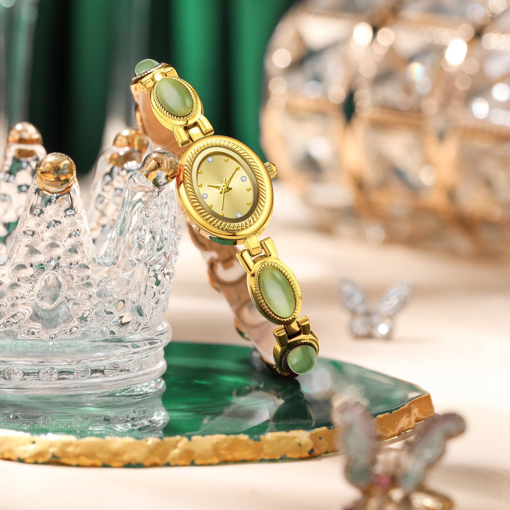 findtime Reloj de pulsera de joyería para mujer, reloj ovalado de lujo para mujer, reloj dorado con pulseras, analógico, de cuarzo, impermeable, reloj de pulsera casual