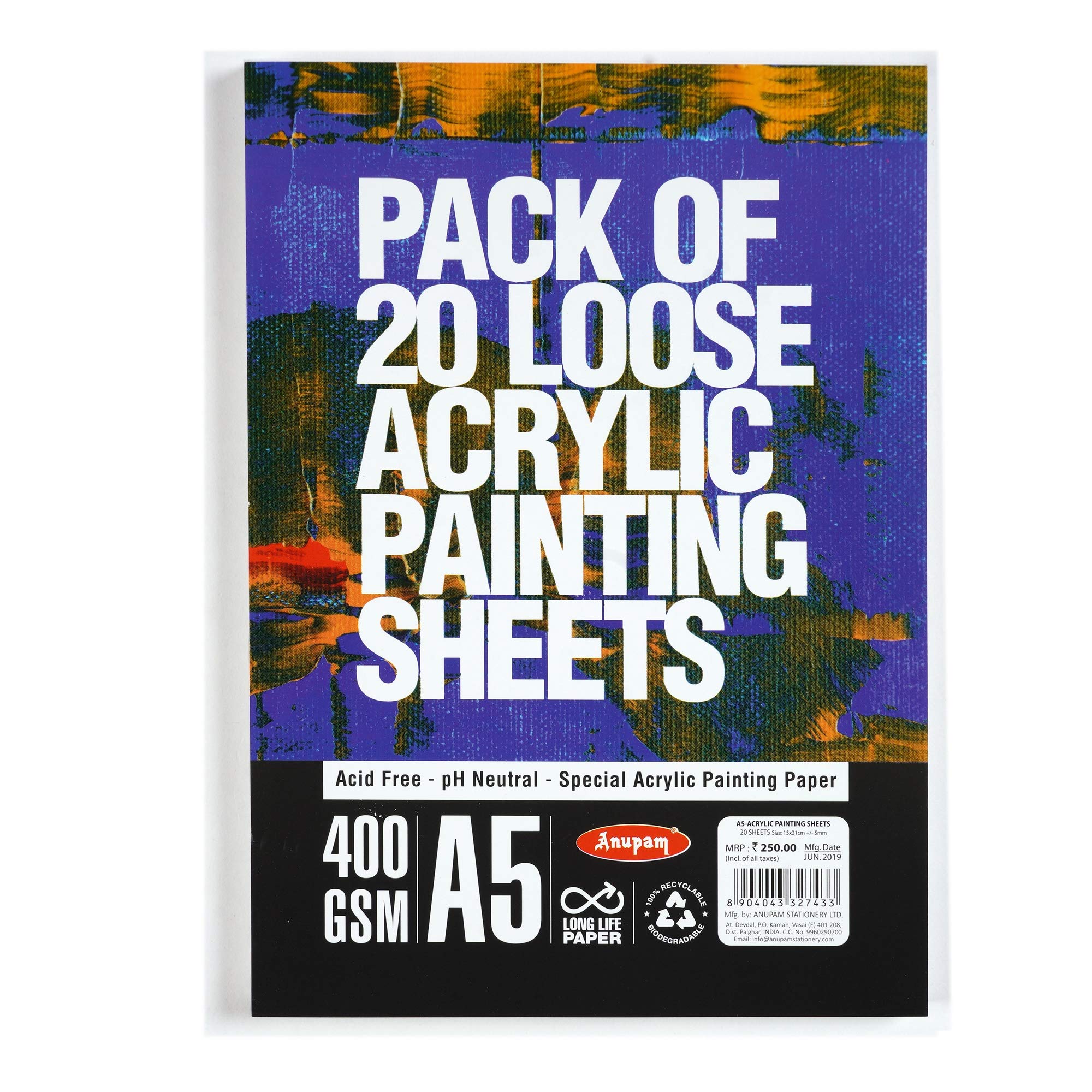 Anupam Acrylic Paper A5 Size - pH Neutral Acid Free Paper for Artists Acrylic Painting- 400 GSM -20 Sheet (B08L558P1J) Amazon Price History, Amazon Price Tracker
