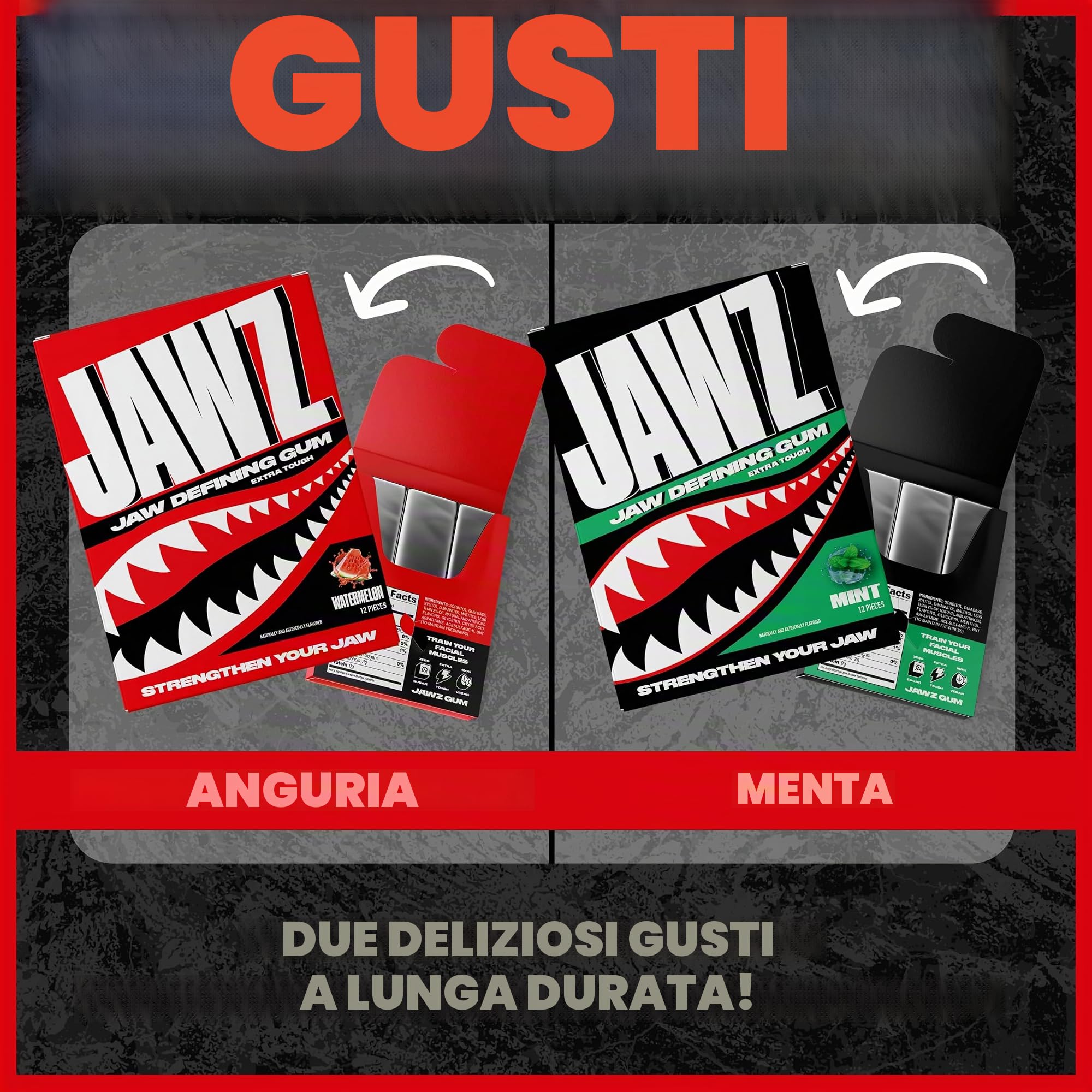 Jawline Chewing Gum (fornitura per 4 mesi) Anguria - Definisci la tua linea della mascella, snellisci e tonifica il tuo viso - Esercitatore facciale per uomini e donne - Gomma dura senza zucchero (10