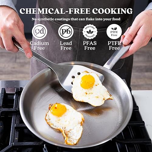 Miniatura 2 de Alva Maestro - Juego de sartenes de acero inoxidable no tóxico de 9.5 y 11 pulgadas, PFAS, PFOA, sin PTFE, sartenes de acero inoxidable de 5 capas