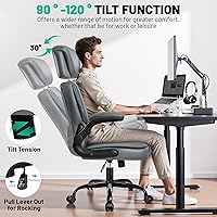 Vista 4 de Silla de oficina, silla de escritorio ergonómica con brazos abatibles acolchados y reposacabezas ajustables, cómoda silla ejecutiva de piel Gris