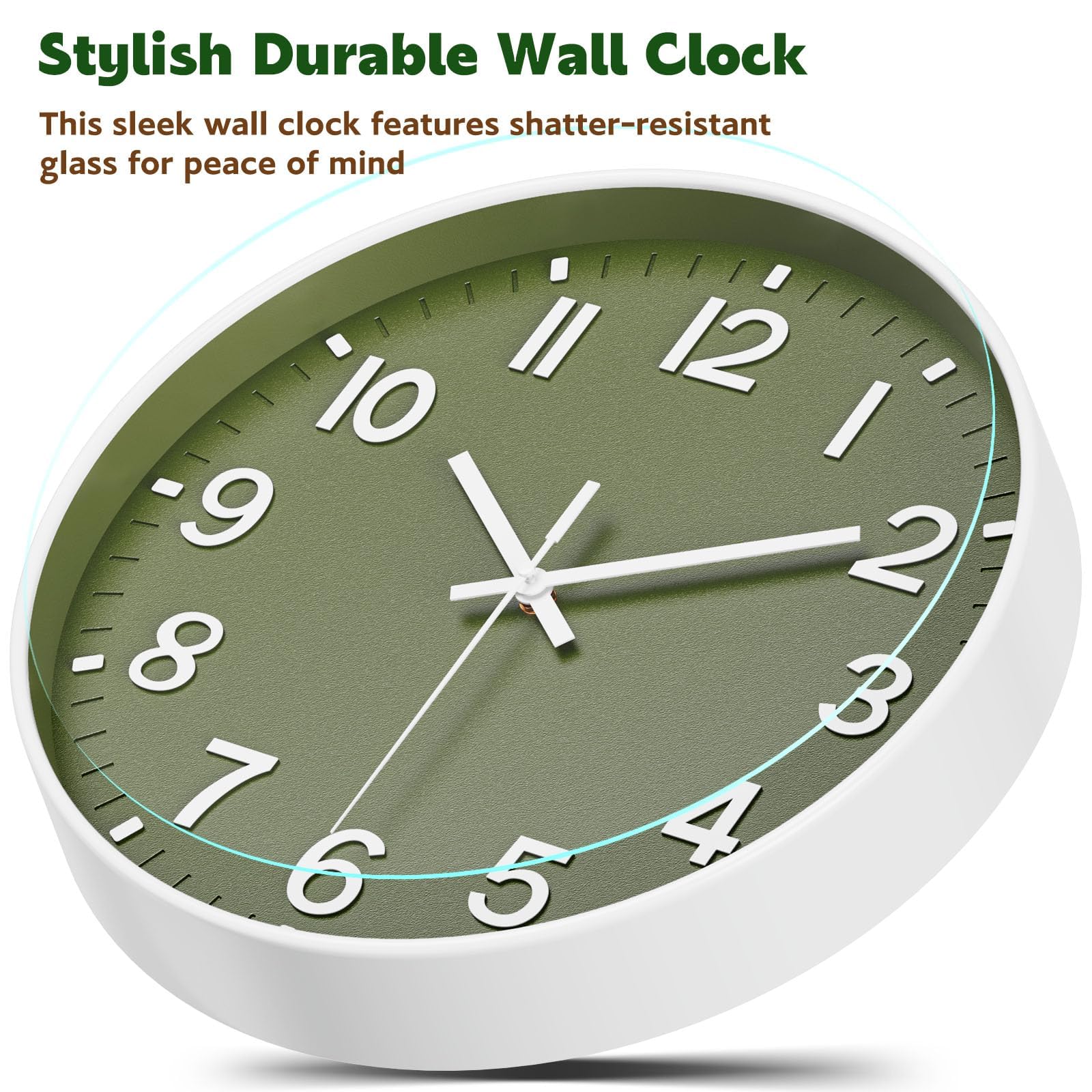 Silent Wall Clock Non-Ticking Battery Operated – Modern Olive Green Analog Wall Clock for Living Room, Kitchen, Office, Bedroom – Stylish Home Wall Decor Clock, 8 Inch