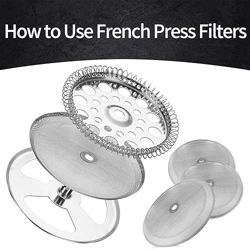 Miniatura 8 de Filtro de prensa francesa, 6 filtros de repuesto de acero inoxidable, filtro de pantalla de prensa francesa de malla para cafeteras y filtros de café