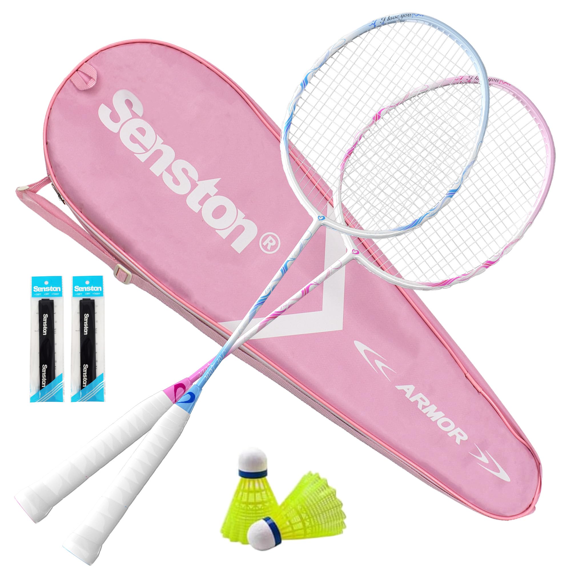 Senston Raqueta de bádminton para 2 Jugadores, Raquetas de bádminton con Bolsa, Volante, overgrip