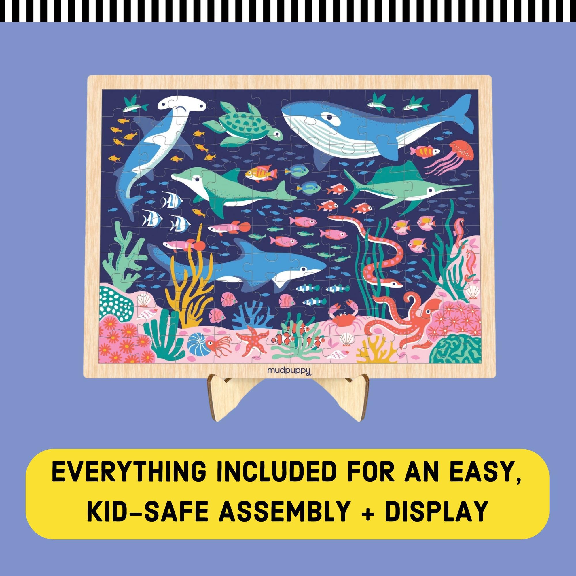 Mudpuppy's Ocean Life 100 Piece Wood Puzzle, Includes Colorful Illustrations of Your Favorite Ocean Animals, Ages 5+, Display Stand Included, Turn Your Puzzle into Home Decor! - Image 2