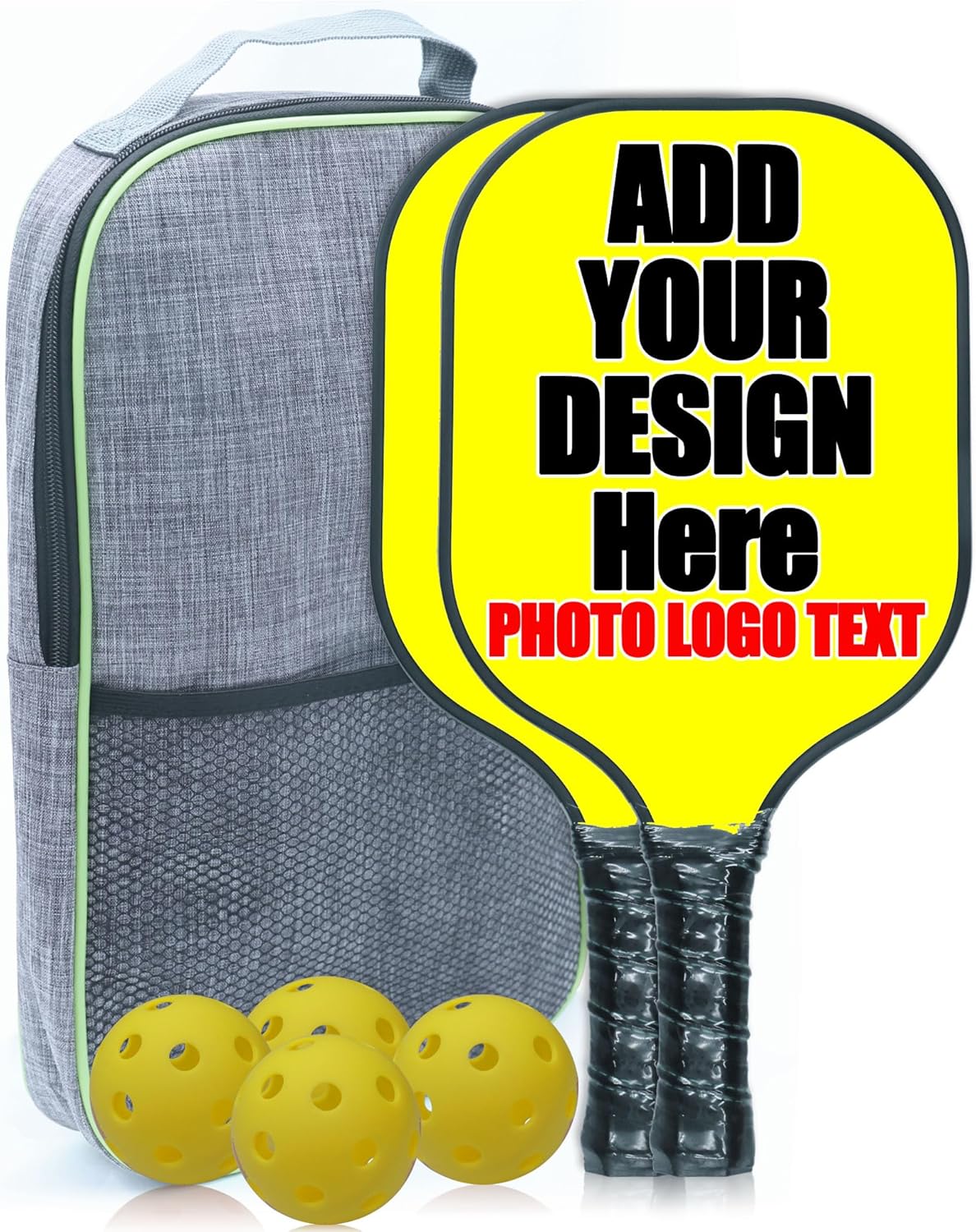 Custom Pickle Ball Paddles Set of 2 Pickleball with Your Photo Text Logo with 1 Portable Carry Bag 4 Balls