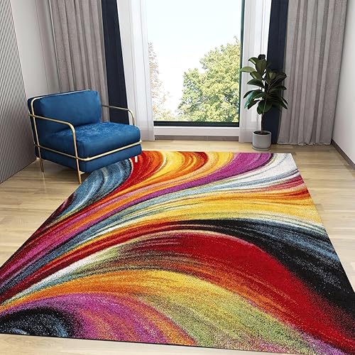 Miniatura 3 de Alfombra iridiscente de arte abstracto retro, antideslizante, de fácil cuidado, alfombra transpirable y duradera para interiores, dormitorio, sala