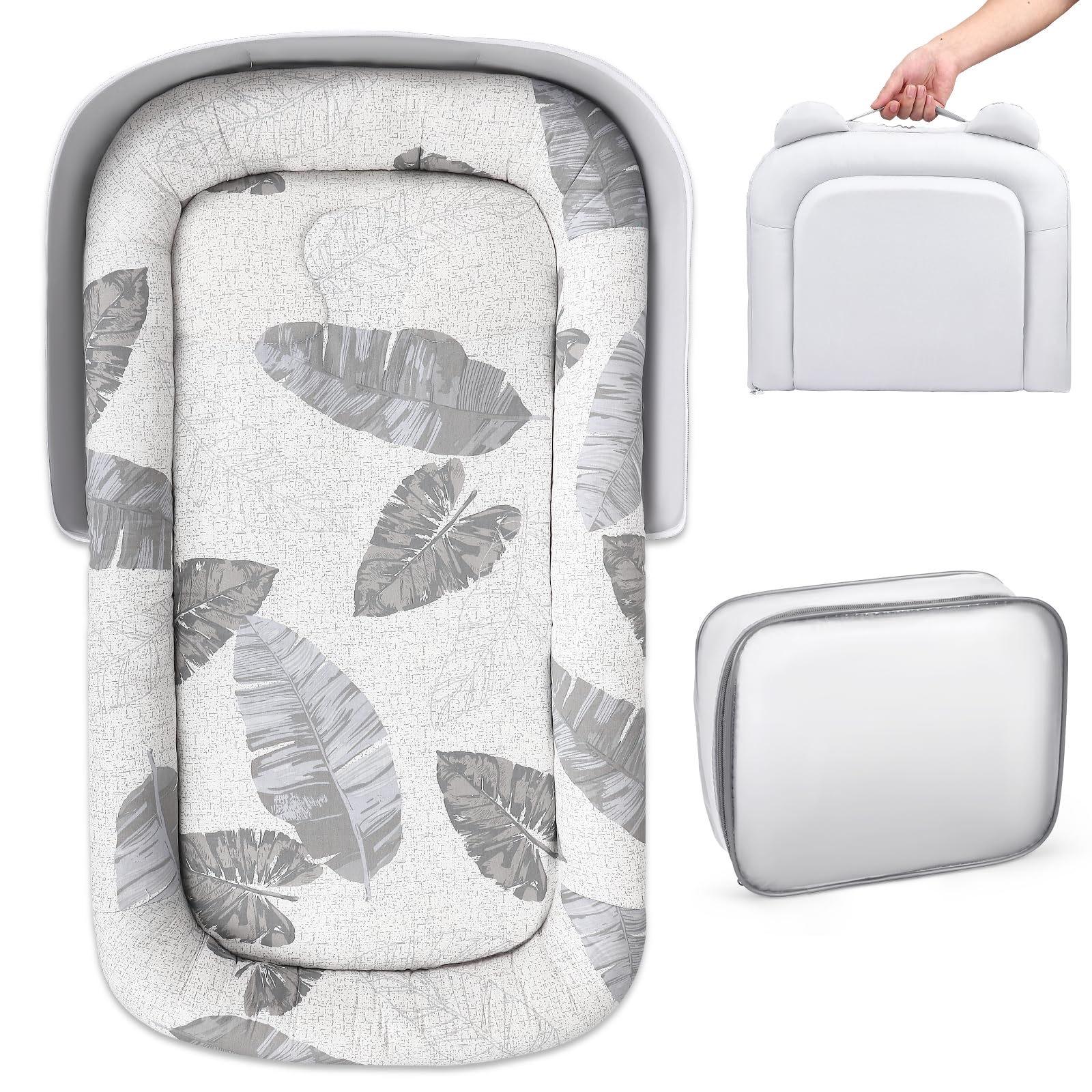 Réducteur de Lit Bébé 85x45cm, 100% Coton Réducteur Bébé, Baby Nest Cocoon Lit avec Housse Amovible Lavable pour Nouveau-né Nourrisson et Bébé, Nouveau-Né 0-12 Mois