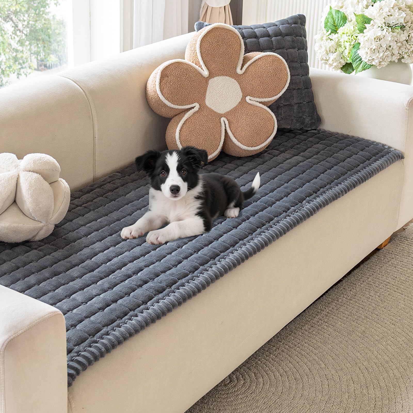 Royhom Pet Sofa Cover Washable, Thick Flanell Sofa Cover 2 3 4 Seater, Couch Protector for Dogs, Settee Covers Furniture Slipcovers (Grey, 70x210cm)