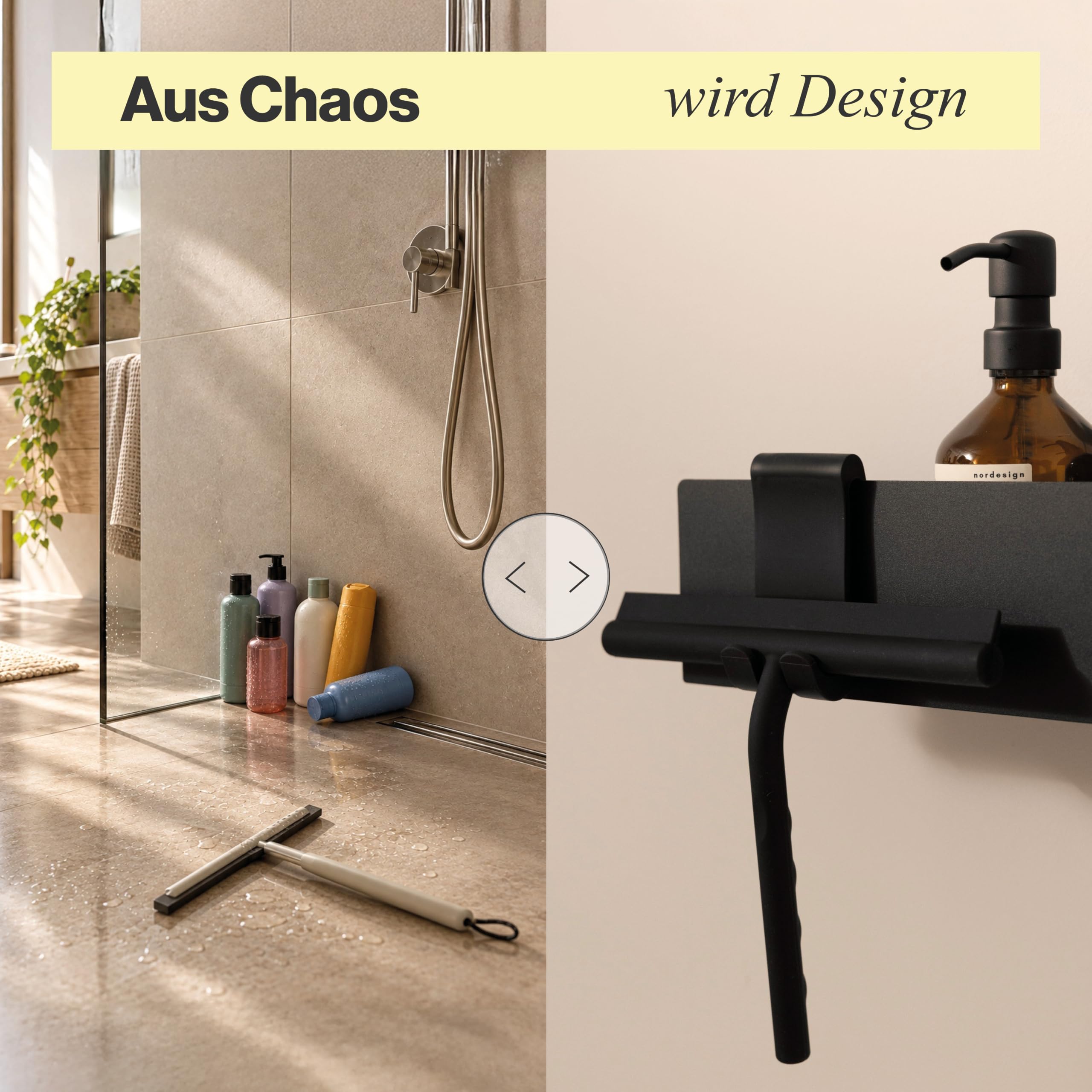 nordesign Duschablage Set 2-teilig mit Duschabzieher, schwarz, ohne Bohren