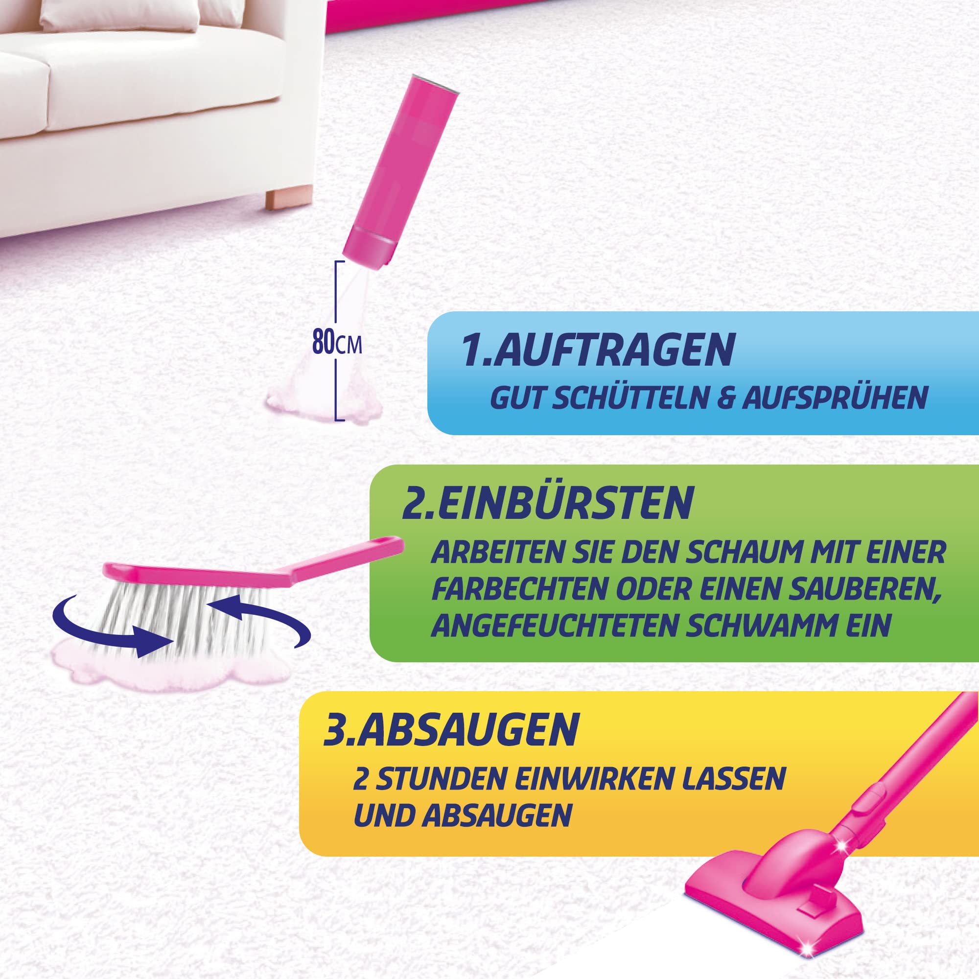 Vanish Polster- und Teppichreiniger Schaum – 4 x 650 ml – Reinigungsmittel für Teppich und Polster – Extra stark gegen Schmutz, schlechten Geruch und Staub