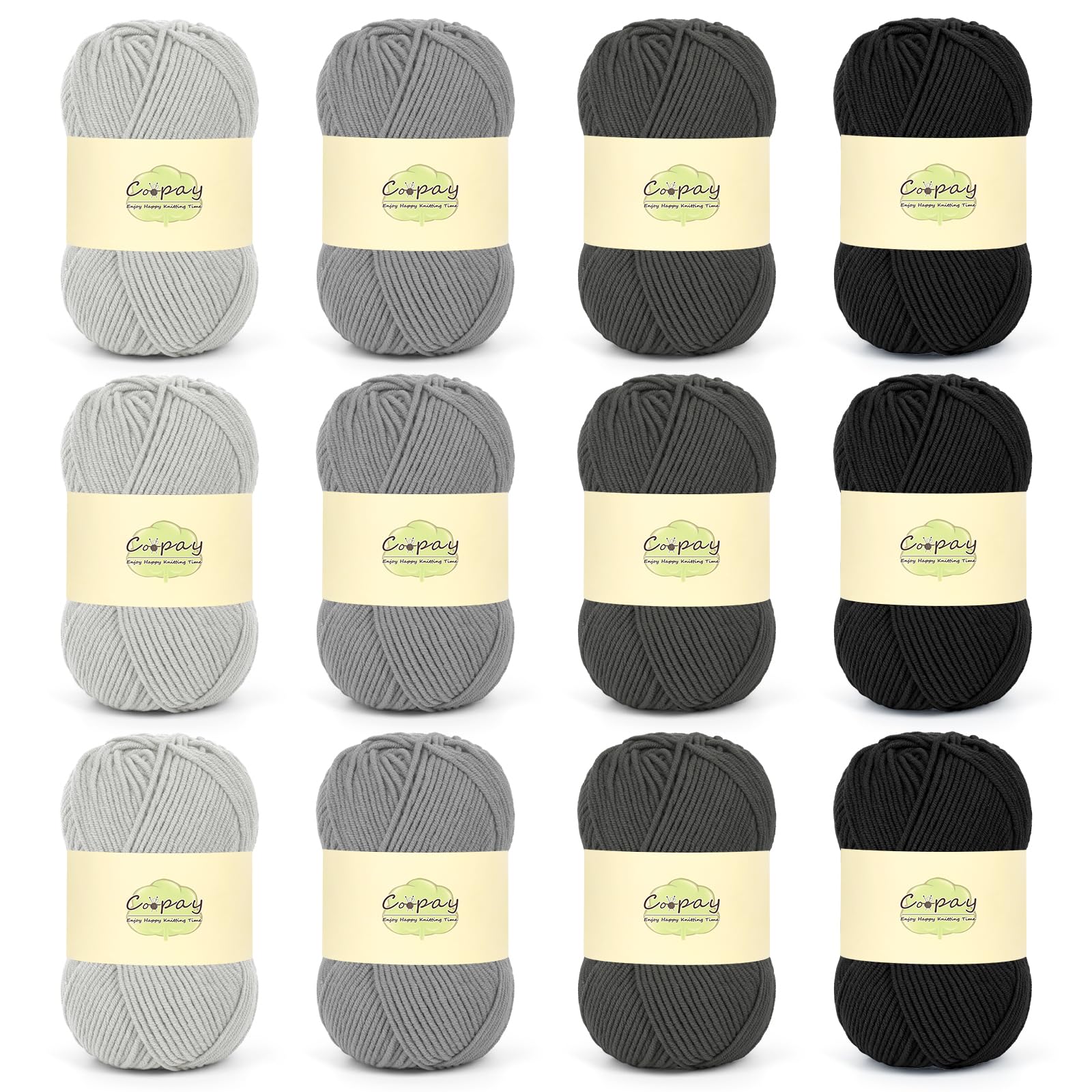 Coopay 12×50g Crochet Yarn DK, Soft 5Ply Milk Cotton Yarn for Crochet-60% Cotton 40% Acrylic-Double Knitting Yarn for Beginners Crochet Amigurumi, Baby Clothes, Granny Squares, DIY Crafts-Grey