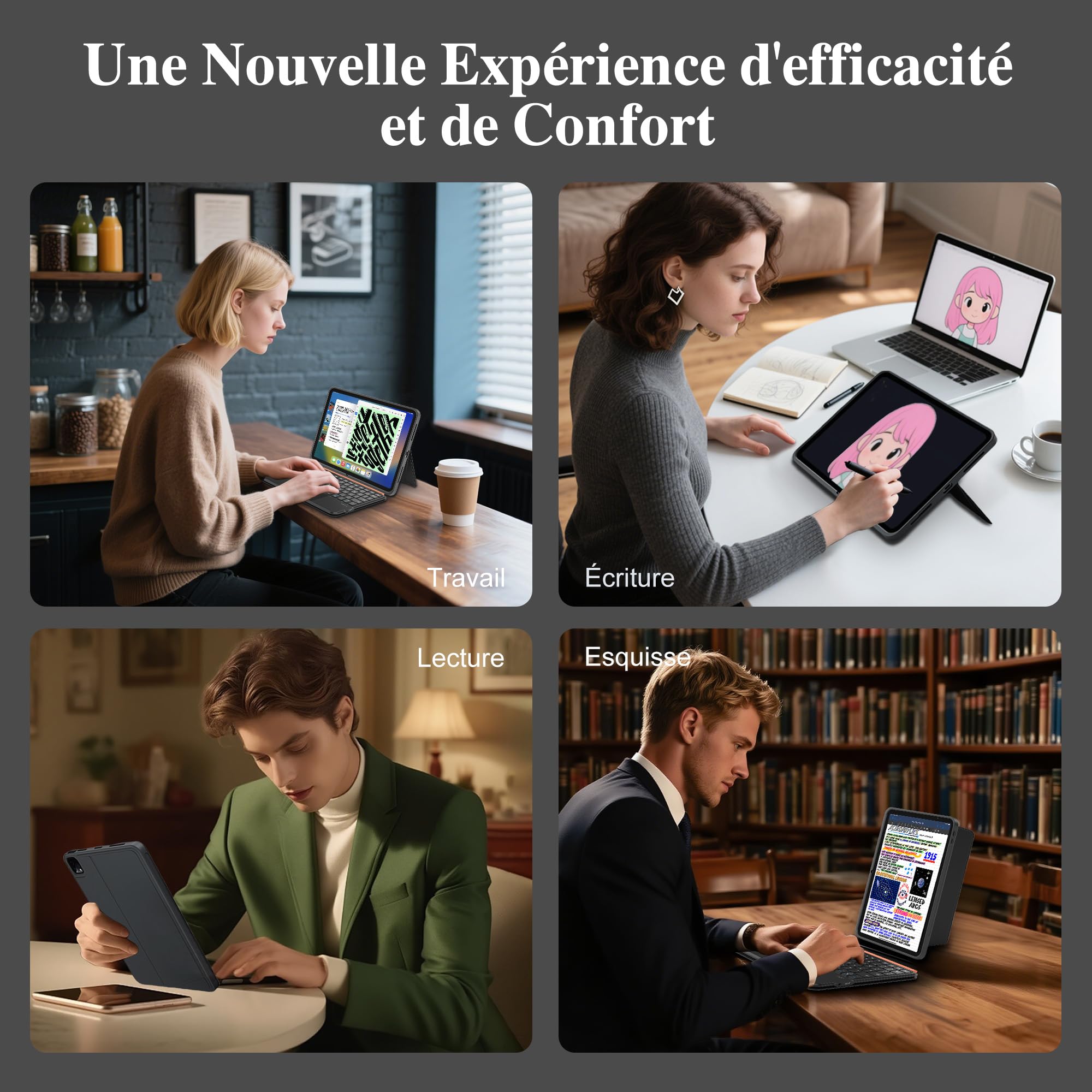 WIWU Clavier iPad Air 13 Pouces M4/M3/M2 Pro 12.9",Étui MagnétiqueDétachable avec Support Réglable 7 Couleurs Rétroéclairées avec Pavé Tactile (Noir, pour Air 13" M4/M3/M2 et Pro 12.9" 6/5/4/3)